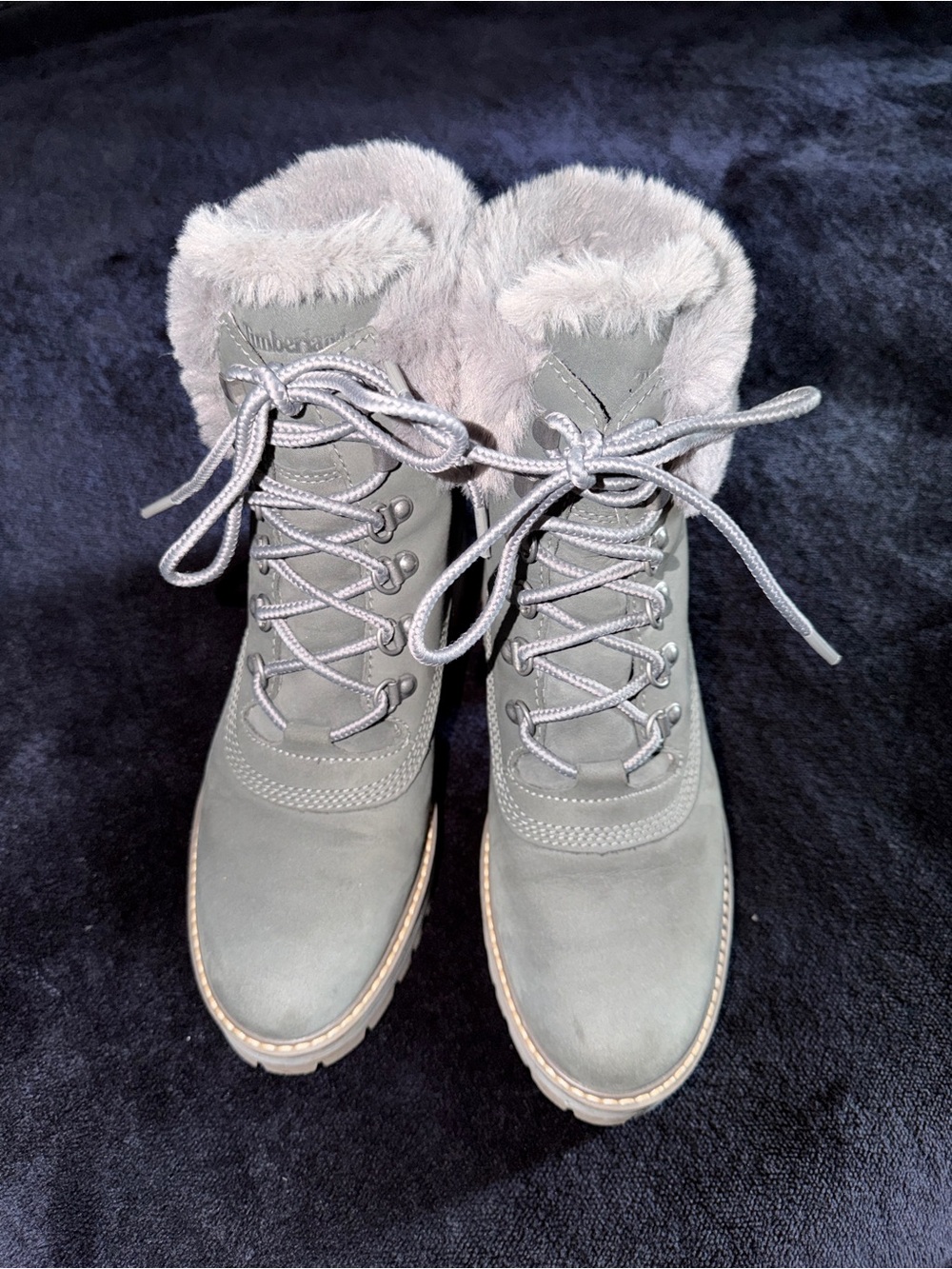 Timberland Grey Faux-Fur Lace-Up Winter Boots